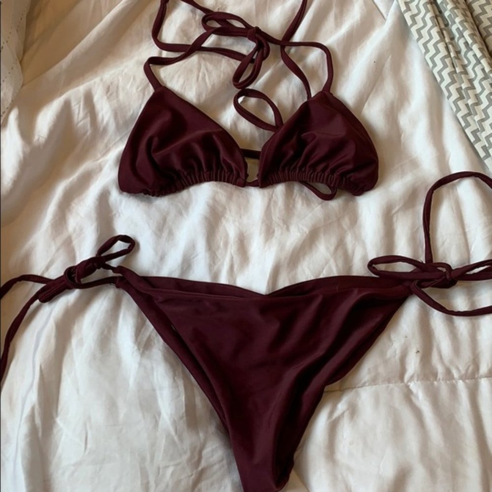 Free People Burgundy String Bikini Set